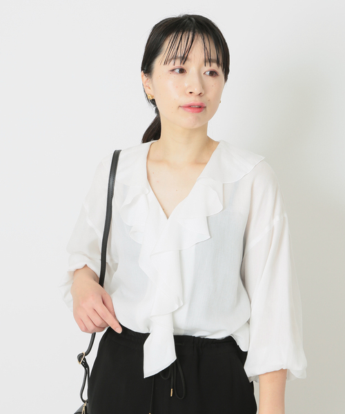 journal standard L'essage(ジャーナルスタンダードレサージュ)の「C/CUドビーフリルブラウス◆(シャツ/ブラウス・レディース・ホワイト/ネイビー/イエロー・FREE)」の7枚目の写真