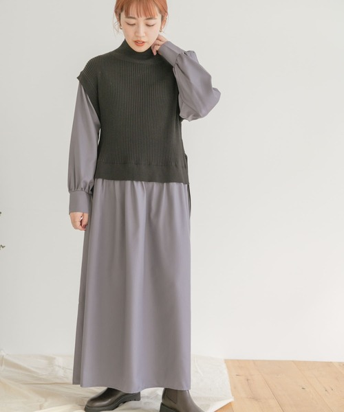 ITEMS URBANRESEARCH（アイテムズ アーバンリサーチ）の「ニットベストドッキングワンピース（ワンピース・レディース・グレー系その他/チャコールグレー/カーキ・FREE）」の4枚目の写真