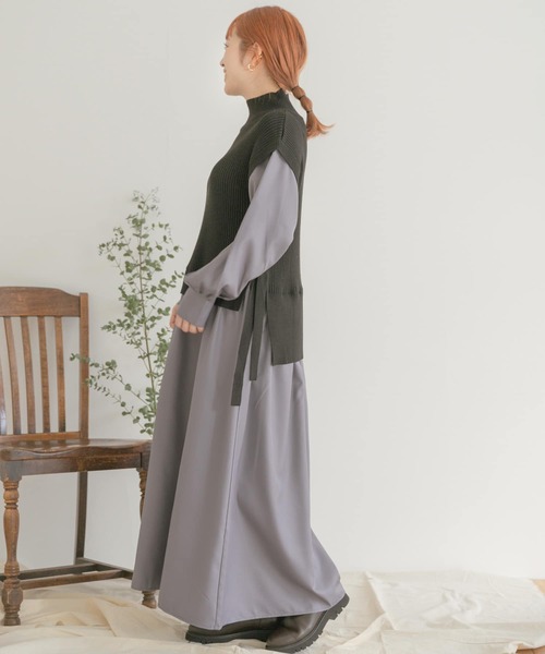 ITEMS URBANRESEARCH（アイテムズ アーバンリサーチ）の「ニットベストドッキングワンピース（ワンピース・レディース・グレー系その他/チャコールグレー/カーキ・FREE）」の6枚目の写真