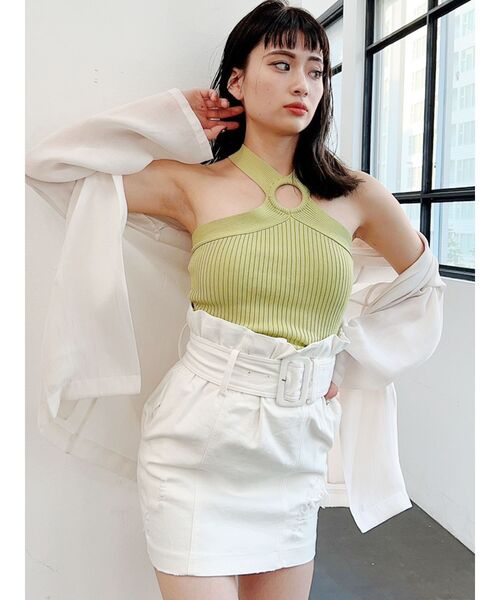 GYDA(ジェイダ)の「ベルト付きウエストギャザースカートライクショートパンツ(スカート・レディース・チャコールグレー/オフホワイト・FREE)」の17枚目の写真