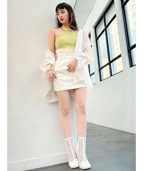 GYDA(ジェイダ)の「ベルト付きウエストギャザースカートライクショートパンツ(スカート・レディース・チャコールグレー/オフホワイト・FREE)」の7枚目の写真