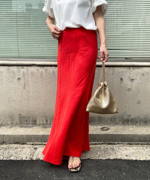 DouDou（ドゥドゥ）の「【一部WEB限定カラー】麻混マーメイドスカート（スカート・レディース・ブラック/ブルー/グレイッシュベージュ/ピンク/オフホワイト/グリーン/ベージュ/レッド・FREE/SMALL）」の20枚目の写真