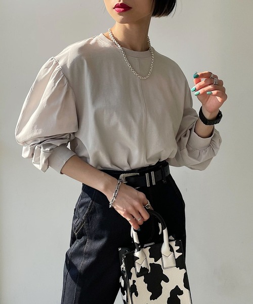 PAGEBOY（ページボーイ）の「マトンスリーブプルオーバー（Tシャツ/カットソー・レディース・ブラック/オフホワイト/ブルー/グリーン/グレイッシュベージュ・FREE）」の12枚目の写真