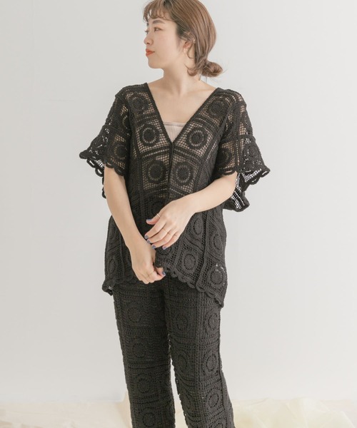 ITEMS URBANRESEARCH（アイテムズ アーバンリサーチ）の「クロシェパッチワークニット（ニット/セーター・レディース・ブラック/ナチュラル・FREE）」の7枚目の写真