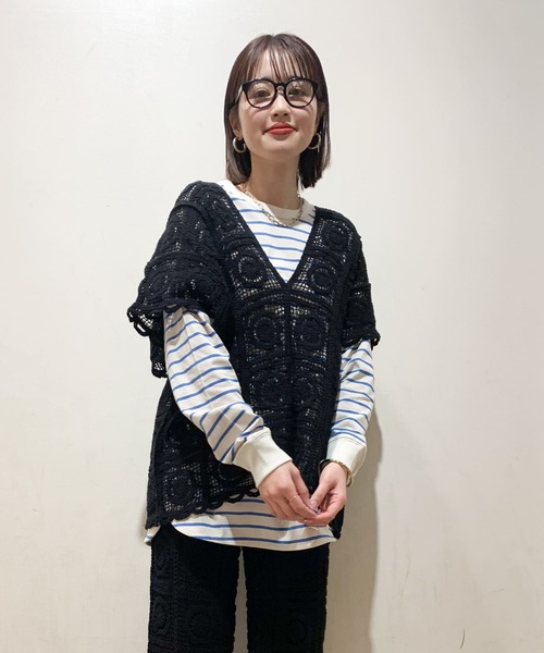 ITEMS URBANRESEARCH（アイテムズ アーバンリサーチ）の「クロシェパッチワークニット（ニット/セーター・レディース・ブラック/ナチュラル・FREE）」の13枚目の写真