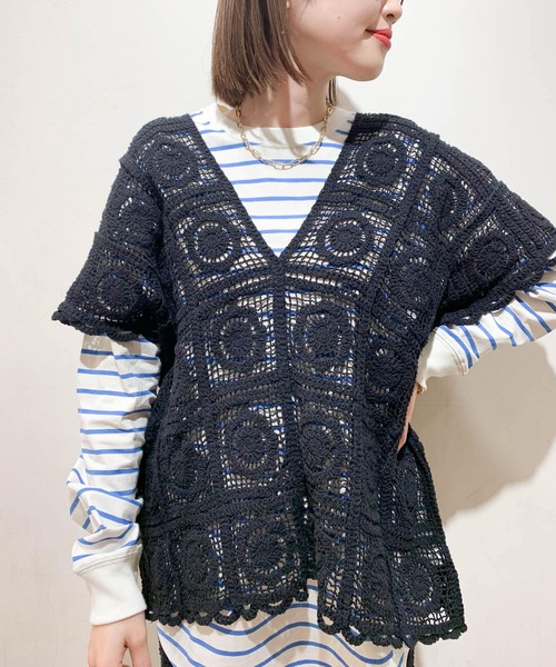ITEMS URBANRESEARCH（アイテムズ アーバンリサーチ）の「クロシェパッチワークニット（ニット/セーター・レディース・ブラック/ナチュラル・FREE）」の14枚目の写真