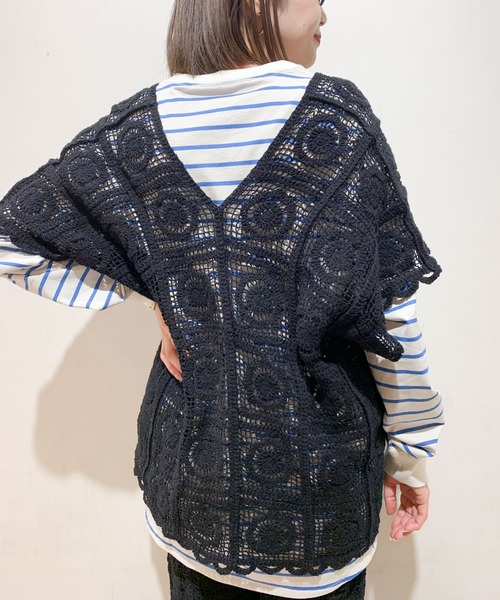ITEMS URBANRESEARCH（アイテムズ アーバンリサーチ）の「クロシェパッチワークニット（ニット/セーター・レディース・ブラック/ナチュラル・FREE）」の16枚目の写真