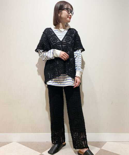 ITEMS URBANRESEARCH（アイテムズ アーバンリサーチ）の「クロシェパッチワークニット（ニット/セーター・レディース・ブラック/ナチュラル・FREE）」の17枚目の写真
