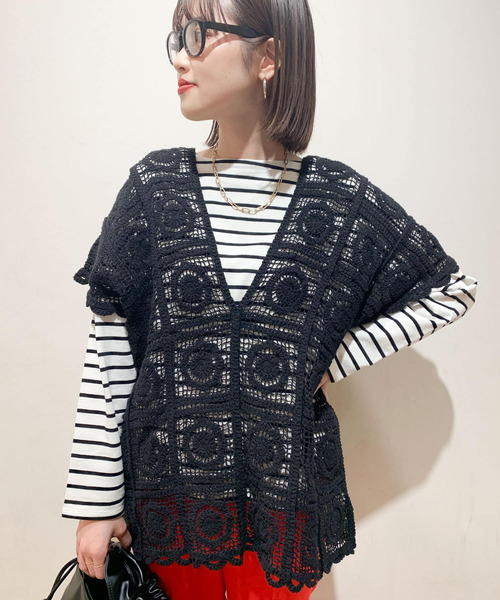 ITEMS URBANRESEARCH（アイテムズ アーバンリサーチ）の「クロシェパッチワークニット（ニット/セーター・レディース・ブラック/ナチュラル・FREE）」の19枚目の写真