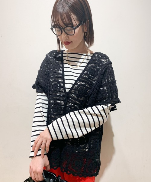 ITEMS URBANRESEARCH（アイテムズ アーバンリサーチ）の「クロシェパッチワークニット（ニット/セーター・レディース・ブラック/ナチュラル・FREE）」の21枚目の写真