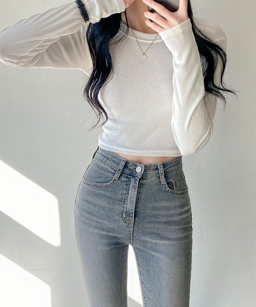 SONA（ソナ）の「SONYUNARA ベーシッククロップTシャツ（Tシャツ/カットソー・レディース・アイボリー/ネイビー/スカイブルー/ライトパープル・FREE）」の10枚目の写真