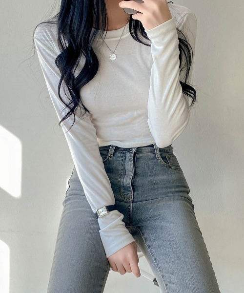 SONA（ソナ）の「SONYUNARA ベーシッククロップTシャツ（Tシャツ/カットソー・レディース・アイボリー/ネイビー/スカイブルー/ライトパープル・FREE）」の11枚目の写真