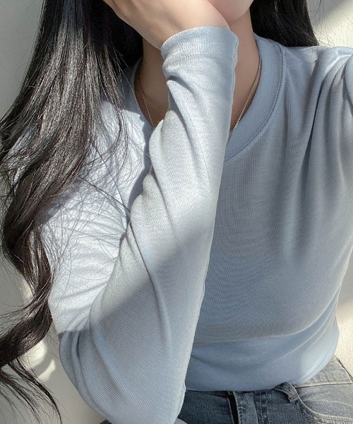 SONA（ソナ）の「SONYUNARA ベーシッククロップTシャツ（Tシャツ/カットソー・レディース・アイボリー/ネイビー/スカイブルー/ライトパープル・FREE）」の14枚目の写真