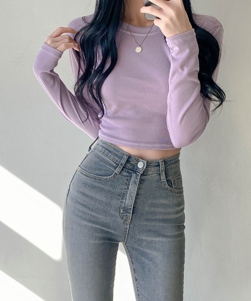 SONA（ソナ）の「SONYUNARA ベーシッククロップTシャツ（Tシャツ/カットソー・レディース・アイボリー/ネイビー/スカイブルー/ライトパープル・FREE）」の20枚目の写真