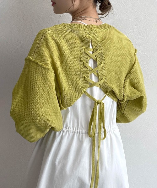 w closet（ダブルクローゼット）の「後ろレースアップショート丈カーディガン（カーディガン/ボレロ・レディース・オフホワイト/ピンク/ブラック/イエロー・FREE）」の4枚目の写真