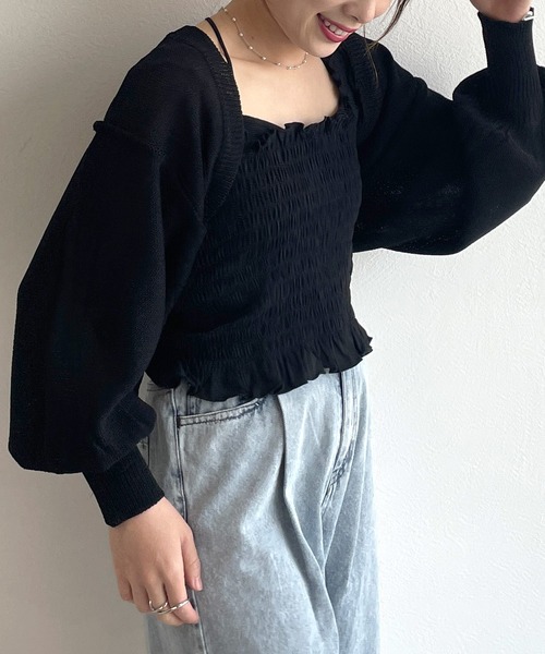 w closet（ダブルクローゼット）の「後ろレースアップショート丈カーディガン（カーディガン/ボレロ・レディース・オフホワイト/ピンク/ブラック/イエロー・FREE）」の3枚目の写真