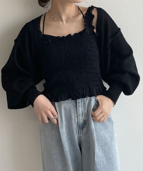 w closet（ダブルクローゼット）の「後ろレースアップショート丈カーディガン（カーディガン/ボレロ・レディース・オフホワイト/ピンク/ブラック/イエロー・FREE）」の22枚目の写真