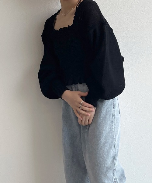 w closet（ダブルクローゼット）の「後ろレースアップショート丈カーディガン（カーディガン/ボレロ・レディース・オフホワイト/ピンク/ブラック/イエロー・FREE）」の21枚目の写真