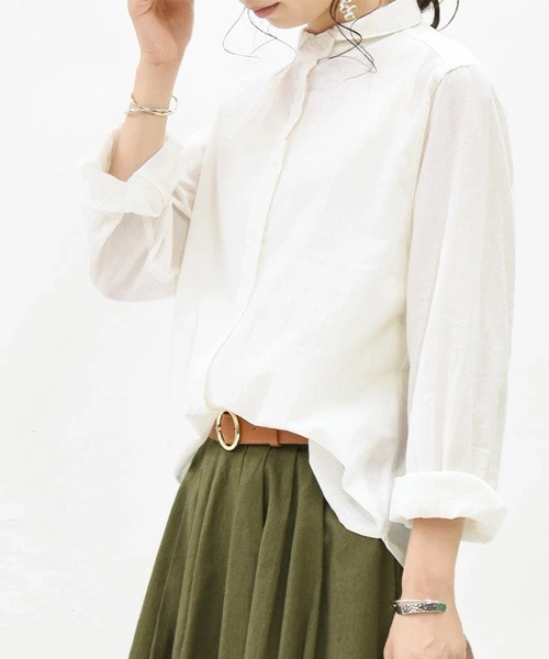 and it_(アンドイット)の「エミュラル emural コットン丸襟ブラウス(シャツ/ブラウス・レディース・アイボリー/ストライプ/チェック・M-L)」の1枚目の写真