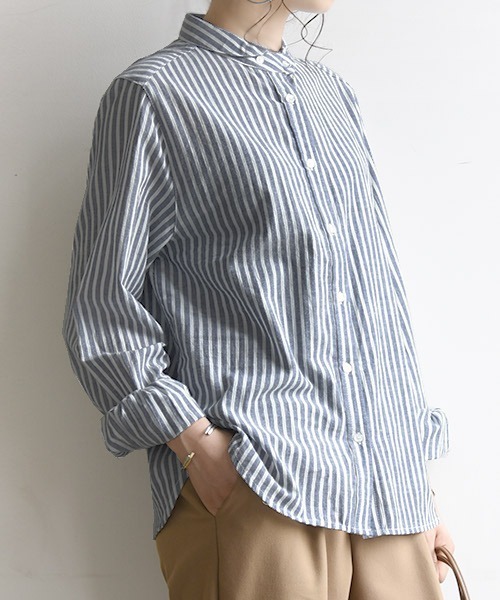 and it_(アンドイット)の「エミュラル emural コットン丸襟ブラウス(シャツ/ブラウス・レディース・アイボリー/ストライプ/チェック・M-L)」の4枚目の写真