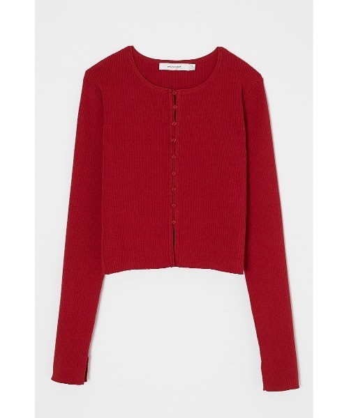MOUSSY（マウジー）の「CROPPED BUTTON UP KNIT カーディガン（カーディガン/ボレロ・レディース・キナリ/ネイビー/バーガンディー・FREE）」の4枚目の写真