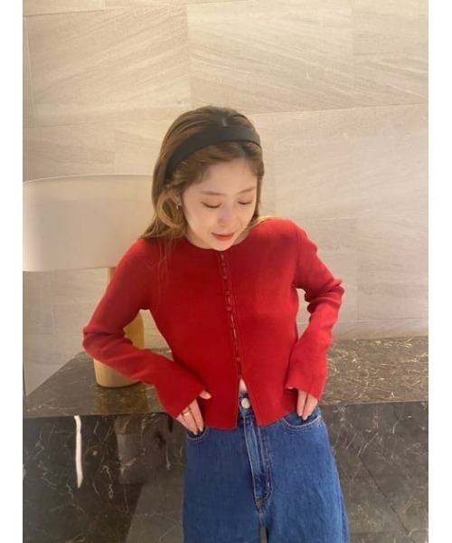 MOUSSY（マウジー）の「CROPPED BUTTON UP KNIT カーディガン（カーディガン/ボレロ・レディース・キナリ/ネイビー/バーガンディー・FREE）」の22枚目の写真