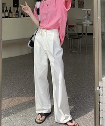 カラーデニム タック入りワイドパンツ