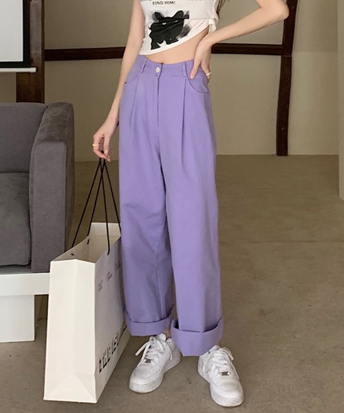 ANOTHER S(アナザーエス)の「カラーデニム タック入りワイドパンツ(デニムパンツ・レディース・パープル/ホワイト/ピンク・L/M/S)」の10枚目の写真