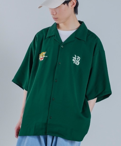 improves(インプローブス)の「クールタッチ ベトジャン風 刺しゅう 半袖 オープンカラー スカシャツ(シャツ/ブラウス・メンズ・グリーン/ホワイト/ブラック・LARGE/MEDIUM)」の3枚目の写真