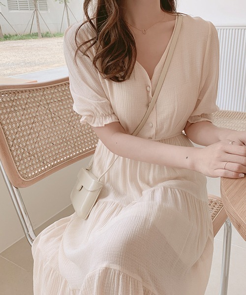 ウラジョンソン ベルト ティアード フレア ワンピース カーキ V ドレス ウラジョンソン ベルト ティアード フレア ワンピース カーキ V