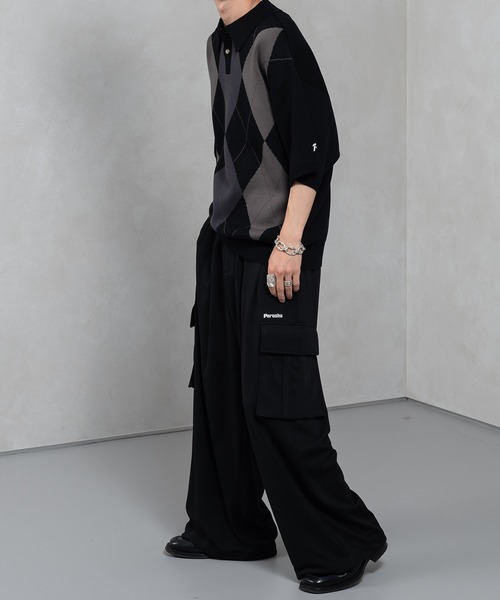 Perushu(ペルーシュ)の「ユーズドライクアーガイルポロニット(Tシャツ/カットソー・メンズ・ライトブルー/ブラック/ブラウン/カーキ・MEDIUM/LARGE)」の7枚目の写真