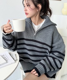 ★★★リクたん★★★ドゥロワー　フリンジボーダープルオーバーニット ドゥロワー フリンジボーダープルオーバーニット リクたんドゥロワー