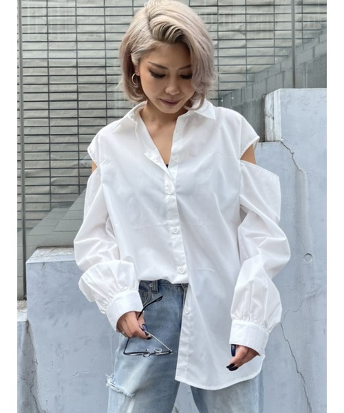 EGOIST（エゴイスト）の「肩開きデザインシャツ（シャツ/ブラウス・レディース・ホワイト/ブラック/マルチ・FREE）」の19枚目の写真