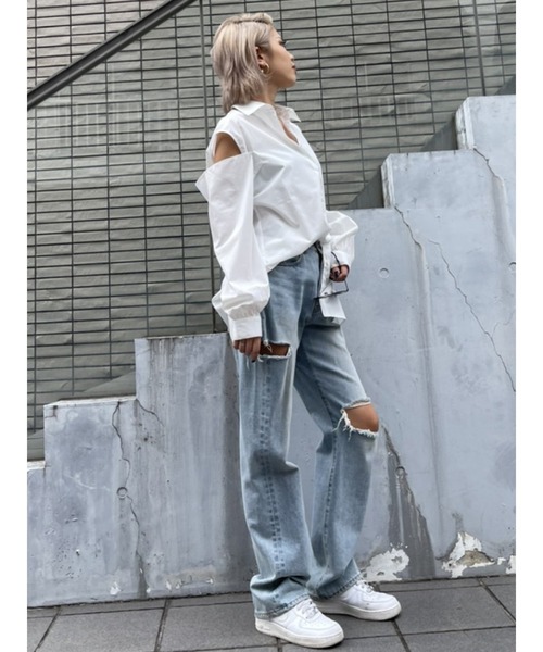 EGOIST（エゴイスト）の「肩開きデザインシャツ（シャツ/ブラウス・レディース・ホワイト/ブラック/マルチ・FREE）」の9枚目の写真