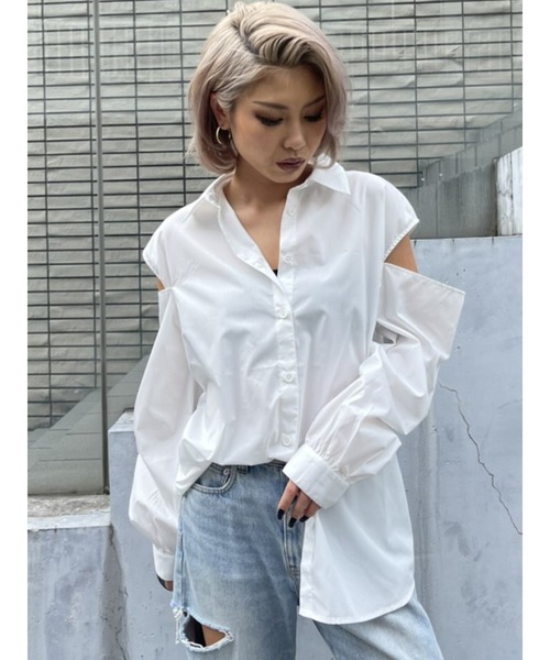 EGOIST（エゴイスト）の「肩開きデザインシャツ（シャツ/ブラウス・レディース・ホワイト/ブラック/マルチ・FREE）」の14枚目の写真