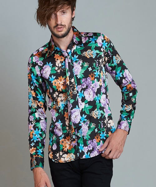 NO ID.（ノーアイディ）の「ストール付フラワーパターンSH（シャツ/ブラウス・メンズ・ブラック/ネイビー/サックスブルー/アイボリー・1/2）」の3枚目の写真