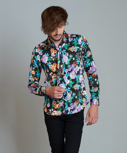 NO ID.（ノーアイディ）の「ストール付フラワーパターンSH（シャツ/ブラウス・メンズ・ブラック/ネイビー/サックスブルー/アイボリー・1/2）」の6枚目の写真