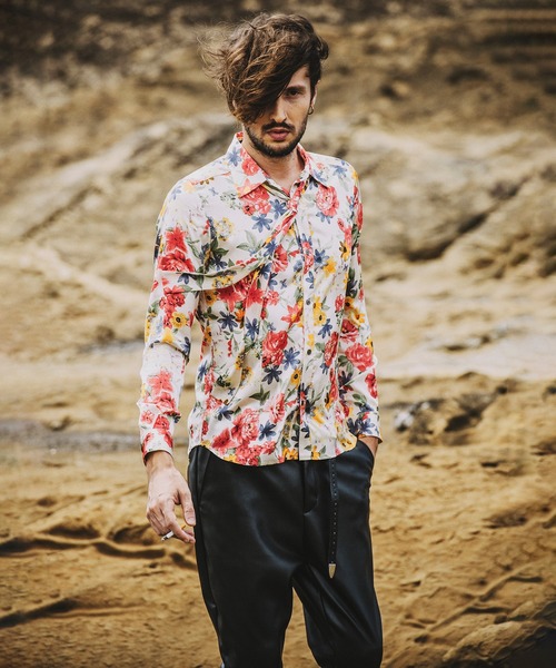 NO ID.（ノーアイディ）の「ストール付フラワーパターンSH（シャツ/ブラウス・メンズ・ブラック/ネイビー/サックスブルー/アイボリー・1/2）」の10枚目の写真