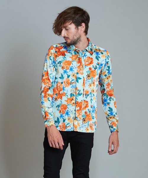 NO ID.（ノーアイディ）の「ストール付フラワーパターンSH（シャツ/ブラウス・メンズ・ブラック/ネイビー/サックスブルー/アイボリー・1/2）」の22枚目の写真