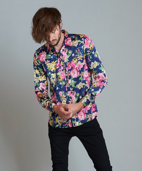 NO ID.（ノーアイディ）の「ストール付フラワーパターンSH（シャツ/ブラウス・メンズ・ブラック/ネイビー/サックスブルー/アイボリー・1/2）」の14枚目の写真