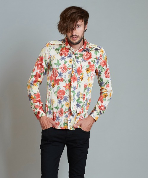 NO ID.（ノーアイディ）の「ストール付フラワーパターンSH（シャツ/ブラウス・メンズ・ブラック/ネイビー/サックスブルー/アイボリー・1/2）」の19枚目の写真