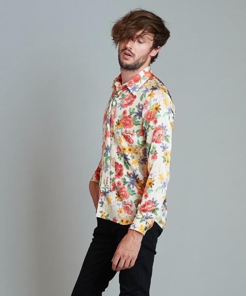 NO ID.（ノーアイディ）の「ストール付フラワーパターンSH（シャツ/ブラウス・メンズ・ブラック/ネイビー/サックスブルー/アイボリー・1/2）」の7枚目の写真