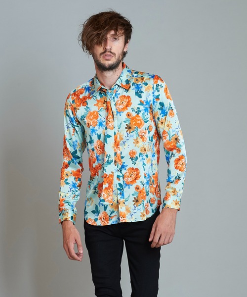 NO ID.（ノーアイディ）の「ストール付フラワーパターンSH（シャツ/ブラウス・メンズ・ブラック/ネイビー/サックスブルー/アイボリー・1/2）」の12枚目の写真