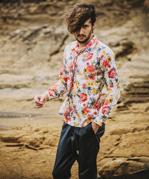 NO ID.（ノーアイディ）の「ストール付フラワーパターンSH（シャツ/ブラウス・メンズ・ブラック/ネイビー/サックスブルー/アイボリー・1/2）」の16枚目の写真