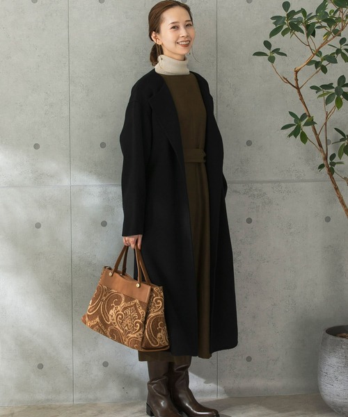 ら*中様 【大人気美品】CINOH　ウールカシミヤ ノーカラー リバーコート キ ら*中様 【大人気美品】CINOH ウールカシミヤ ノーカラー リバーコート