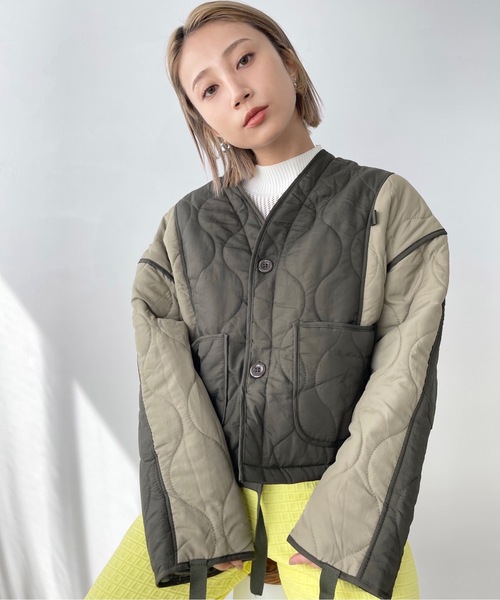 SANSeLF（サンセルフ）の「バイカラーキルティングジャケット【SANSeLF】sanw22a058（ブルゾン・レディース・カーキ・FREE）」の5枚目の写真