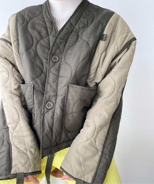 SANSeLF（サンセルフ）の「バイカラーキルティングジャケット【SANSeLF】sanw22a058（ブルゾン・レディース・カーキ・FREE）」の8枚目の写真