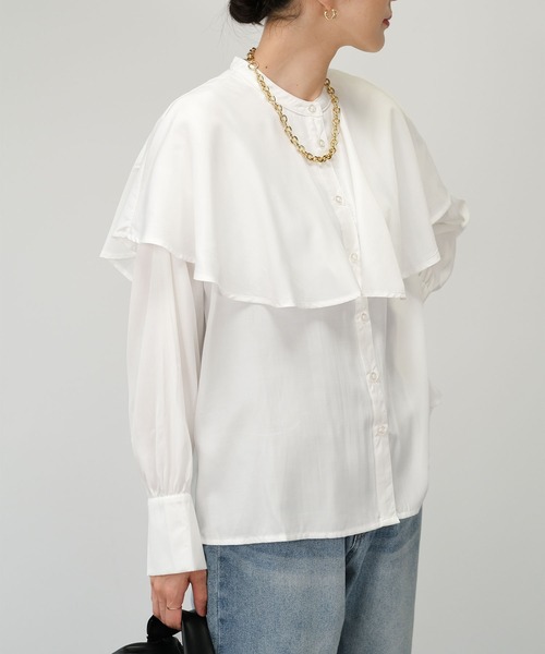 ＡＮＤＪ（アンドジェイ）の「【2022/AW】ケープ風ヨークブラウス（シャツ/ブラウス・レディース・ブラック/ホワイト/ブルー・M）」の2枚目の写真