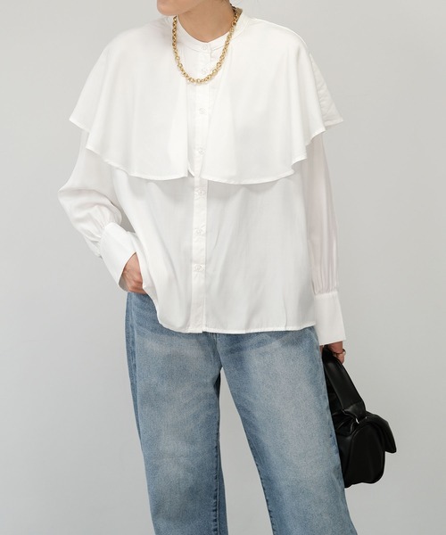 ＡＮＤＪ（アンドジェイ）の「【2022/AW】ケープ風ヨークブラウス（シャツ/ブラウス・レディース・ブラック/ホワイト/ブルー・M）」の19枚目の写真