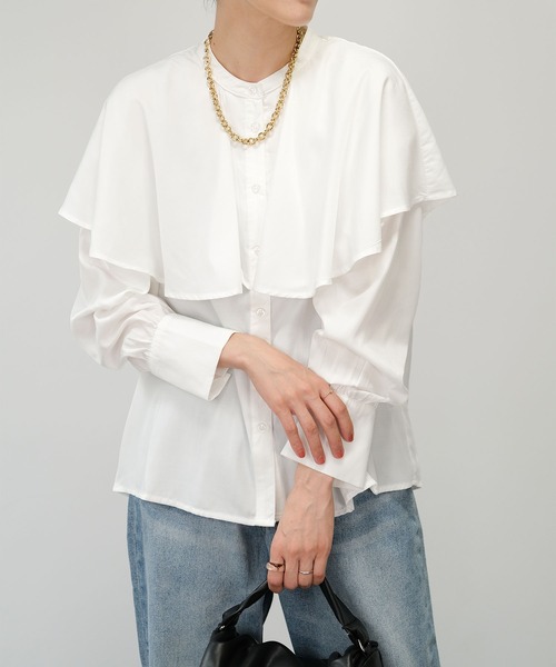 ＡＮＤＪ（アンドジェイ）の「【2022/AW】ケープ風ヨークブラウス（シャツ/ブラウス・レディース・ブラック/ホワイト/ブルー・M）」の9枚目の写真